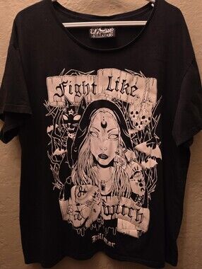 Killstar Fight Like a Girl Witchy Occult Graphic T-Shirt Black XL Goth Tee